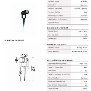 Proiector cu Tarus iluminat exterior decorativ IP65 GES negru - Img 6