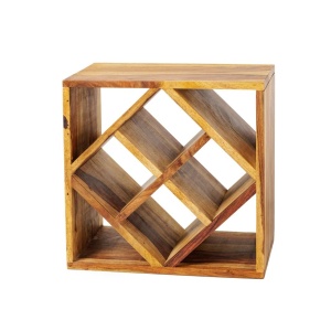 Raft pentru sticle vin/ Masuta laterala CUBUS 40cm sheesham A-41137 VC