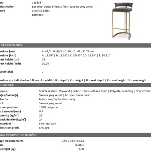 Scaun bar design LUX, Bar Stool Dante, gri 115838 HZ - Img 5
