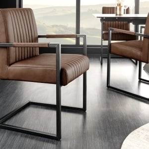 Scaun cu brate design retro Big Aston piele naturala maro vintage - Img 5