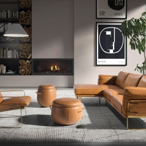 Scaun cu brate LUX design italian Cowhide camel - Img 6