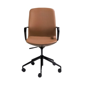 Scaun de birou modern piele sintetica si furnir de nuc Brown - Img 5