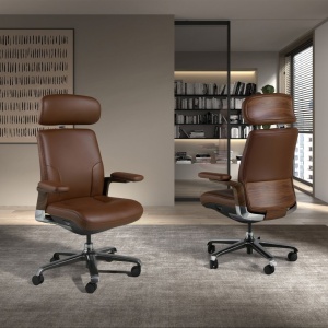Scaun de birou modern piele sintetica si furnir de nuc Brown - Img 6