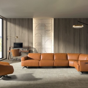 Scaun de birou pivotant design LUX, Piele Naturala, Dark brown - Img 8