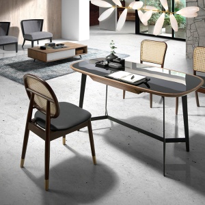 Scaun design LUX din lemn cu spatar de rattan Walnut AC 4094-WD1582 - Img 6