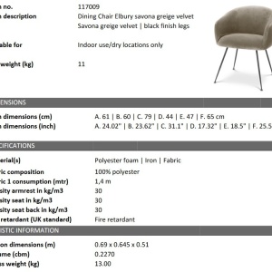 Scaun design LUX Elbury, catifea Savona greige - Img 5