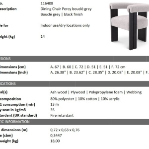 Scaun dining design LUX Percy boucle gri - Img 2