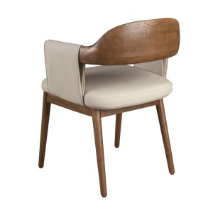 Scaun dining imitatie de piele crem si lemn Walnut - Img 4
