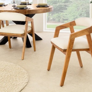 Scaun dining material textil gri deschis si lemn MAMMUT - Img 3