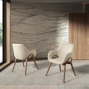 Scaun modern design italian, Lemn, Tesatura, Beige - Img 10