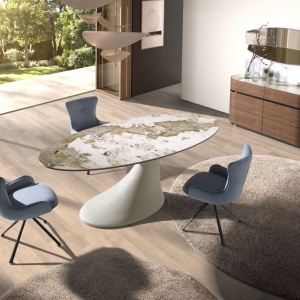 Scaun modern pivotant din material textil albastru - Img 8
