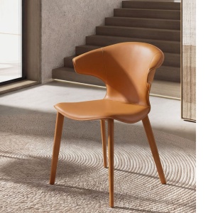 Scaun modern tapitat cu piele regenerata Orange