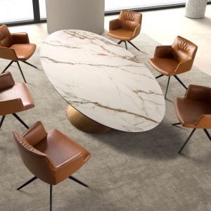 Scaun pivotant design LUX, Piele sintetica, Cognac brown - Img 8