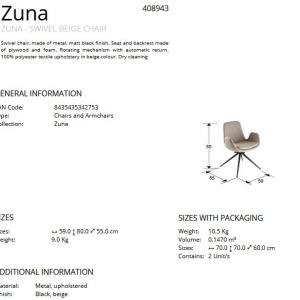 Scaun pivotant dining design elegant Zuna bej - Img 3