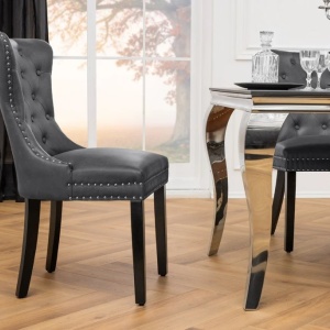 Set 2 scaune Stil Baroc, Piele Sintetica, Negru Vintage, CASTLE - Img 3
