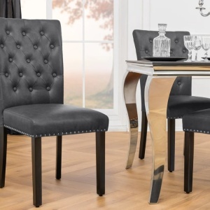 Set 2 scaune Stil Baroc, Piele Sintetica, Negru Vintage, CASTLE - Img 6