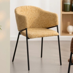 Set de 2 scaune aspect retro, Metal Negru, Chenille Galben, NOBLESSE A-47580 VC - Img 5