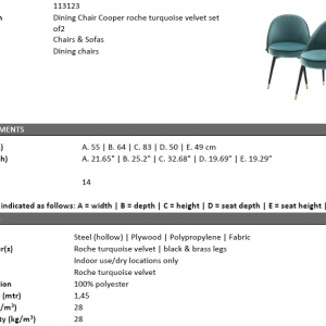 Set de 2 scaune elegante design LUX Cooper, catifea turcoaz 113123 HZ - Img 9