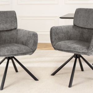 Set de 2 scaune pivotante, Metal Negru, Chenille Gri, UNIQUE A-46321 VC - Img 9