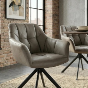 Set de 2 scaune pivotante PAPILLON piele taupe/ negru - Img 4