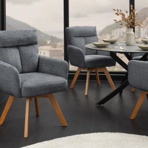 Set de 2 scaune pivotante picioare din lemn Big George gri chenille - Img 2