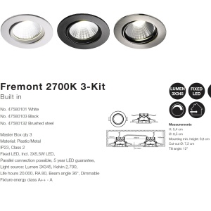 Set de 3 spoturi LED dimabile incastrabile Fremont negru 2700K 47580103 NL 46261 universul-luminii.ro