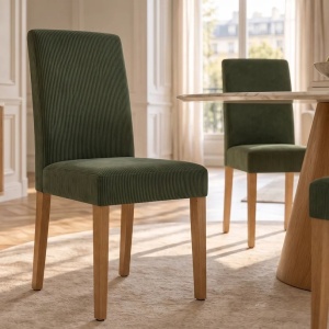 Set de 4 scaune GENUA cu picioare din lemn de mango si catifea raiata verde - Img 6