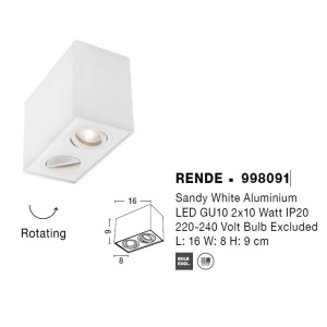 Spot aplicat tavan ajustabil RENDE 2L alb 140741 universul-luminii.ro