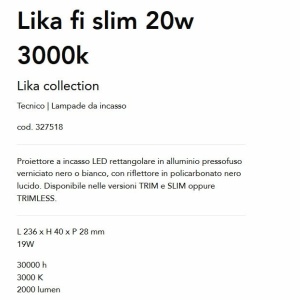 Spot dreptunghiular / Proiector LED incastrabil Lika fi slim 20w 3000k, negru 146971 universul-luminii.ro