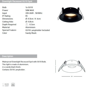 Spot incastrabil pentru baie IP65 Astrid GU10 negru 155121 universul-luminii.ro
