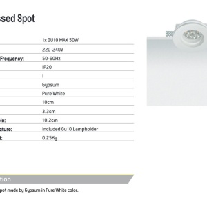 Spot incastrabil tavan Gypsum alb 155311 universul-luminii.ro