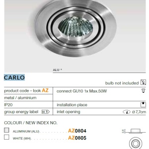 Spot incastrat directionabil de tavan/plafon CARLO aluminiu 70551 universul-luminii.ro