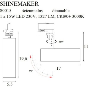 Spot LED directionabil pentru sina trifazata MAXLIGHT, SHINEMAKER alb 110281 universul-luminii.ro