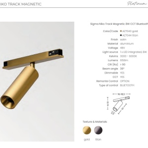 Spot magnetic Smart pentru sina magnetica SIGMA, NIKO 8W CCT auriu - Img 2