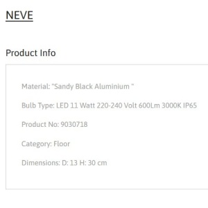 Stalp de exterior pentru terasa sau gradina, NEVE H-30cm 152911 universul-luminii.ro