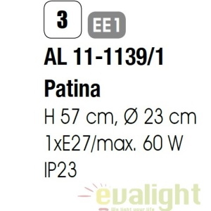 Stalp exterior stil clasic IP23 H57cm Aiko AL 11-1139/1 Patina OR 46171 universul-luminii.ro
