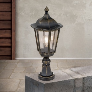 Stalp iluminat exterior stil clasic IP43 H45 Puchberg AL 11K/82503 schwarz-gold/rauch OR 631321 universul-luminii.ro