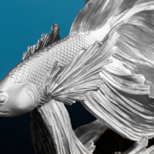 Statueta decorativa extravaganta Fisch Crowntail 35cm, argintiu - Img 4