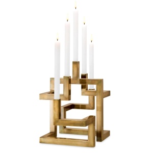 Suport pentru 5 lumanari, design LUX Skyline, alama vintage - Img 3