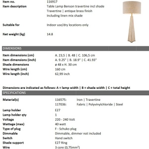 Veioza, Lampa de masa LUX cu baza din travertin Benson 210291 universul-luminii.ro