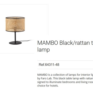 Veioza / Lampa de masa moderna design natural MAMBO negru/ratan 64311-48 90541 universul-luminii.ro
