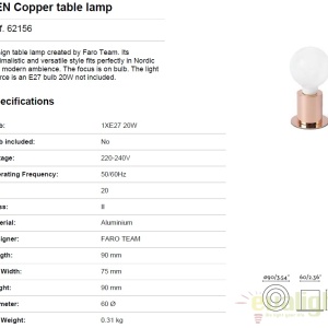 Veioza / Lampa design modern minimalist TEN cupru 62156 180841 universul-luminii.ro