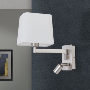 Aplica cu brat reglabil si reader LED CARLTON nickel/alb 156512 universul-luminii.ro