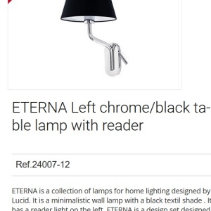 Aplica cu reader LED pe stanga design elegant ETERNA crom/negru 91652 universul-luminii.ro