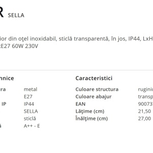 Aplica de exterior clasica cu IP44 SELLA ruginie 3272R GL 174862 universul-luminii.ro