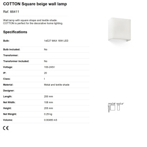 Aplica de perete ambientala design modern COTTON Square bej 84092 universul-luminii.ro