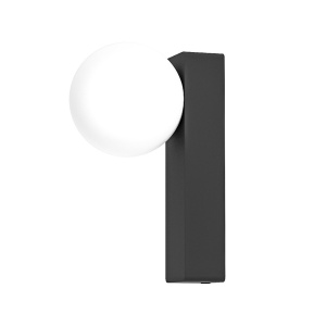 Aplica de perete baie, metal negru cu glob de sticla alba Boletta IP44 - Img 3