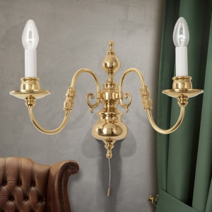 Aplica de perete cu 2 brate design clasic FLAMISCH, alama lucioasa 241402 universul-luminii.ro
