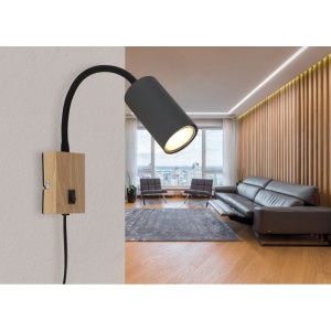Aplica de perete cu spot directionabil design modern Robby lemn 57722 universul-luminii.ro