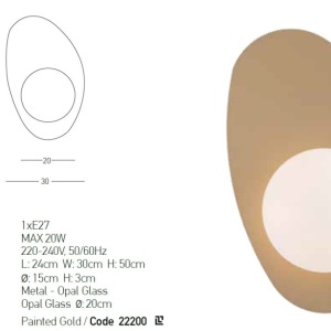 Aplica de perete design modern Hidru auriu, opal alb - Img 2